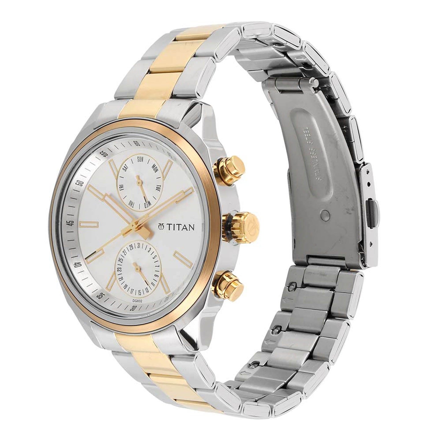 Titan Quartz Multifunction Silver Dial Stainless Steel Strap Watch for Men