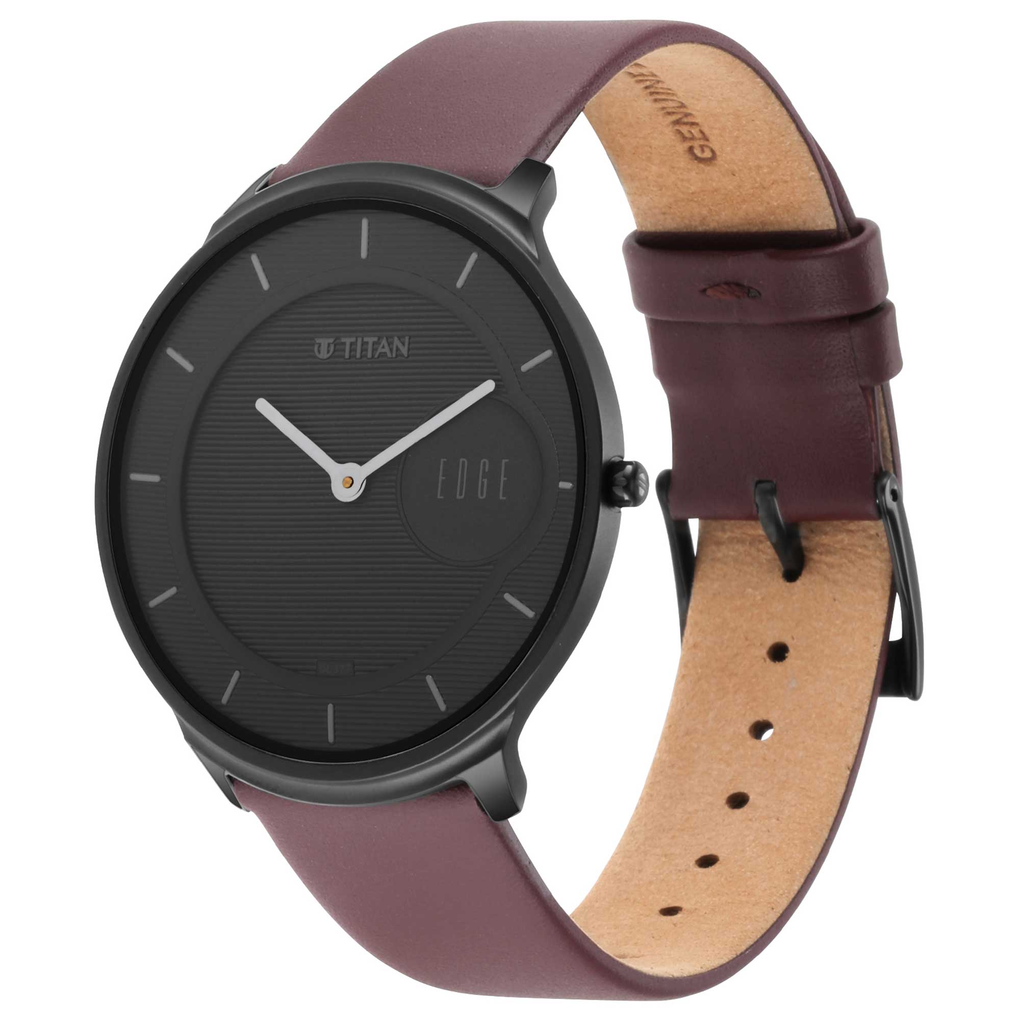 Titan Edge Baseline Black Dial Analogue Leather Strap watch for Men