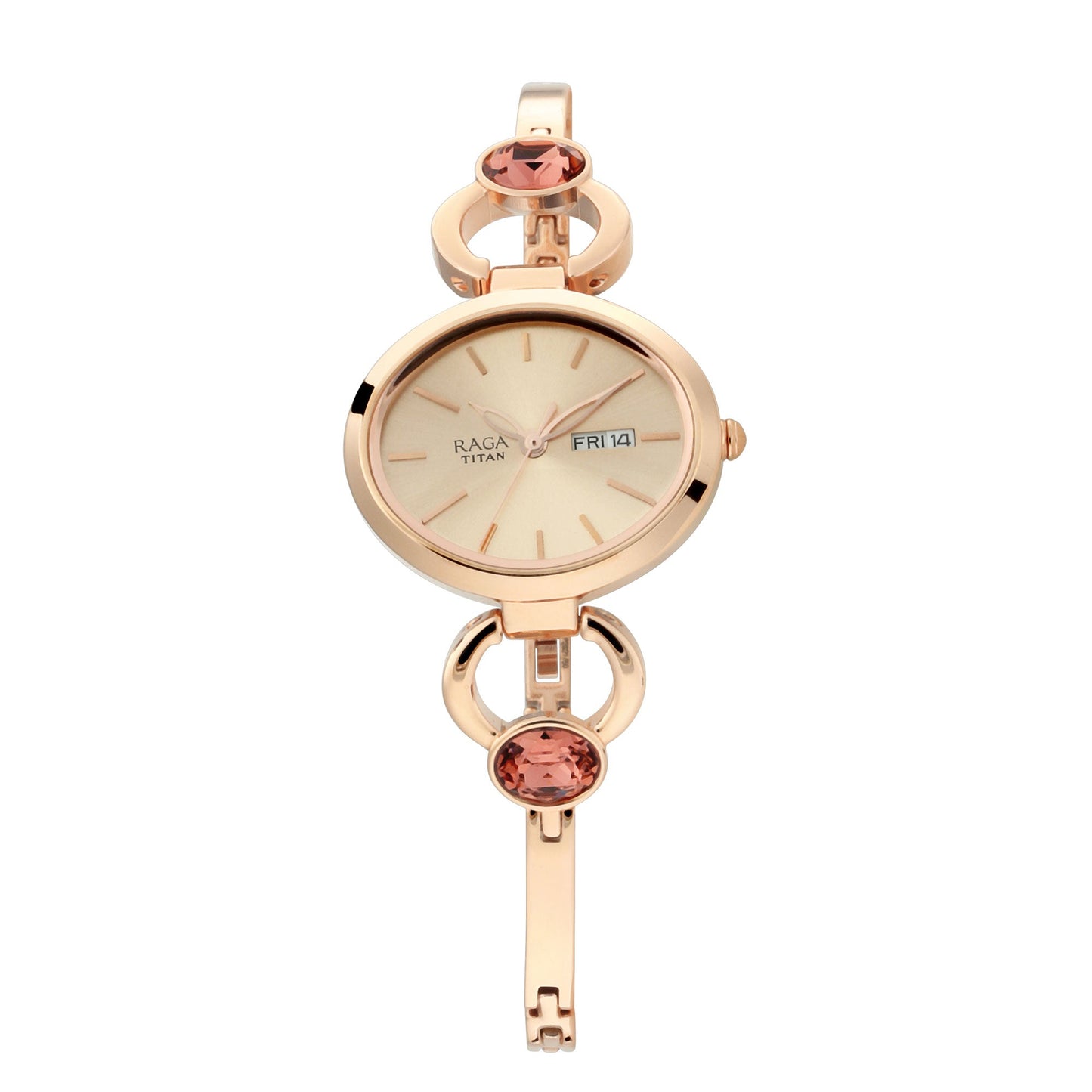 Titan Raga Viva Rose Gold Dial Analogue Day and Date Metal Strap Watch for Women