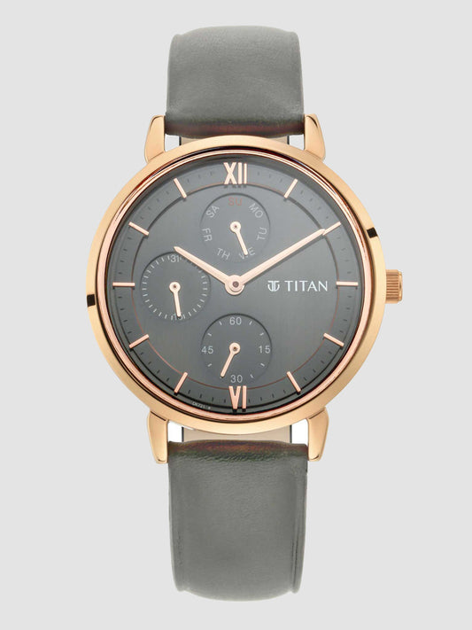 Titan Women's Regal: Roman Numeral Grey Dial & Laeather Strap Watch