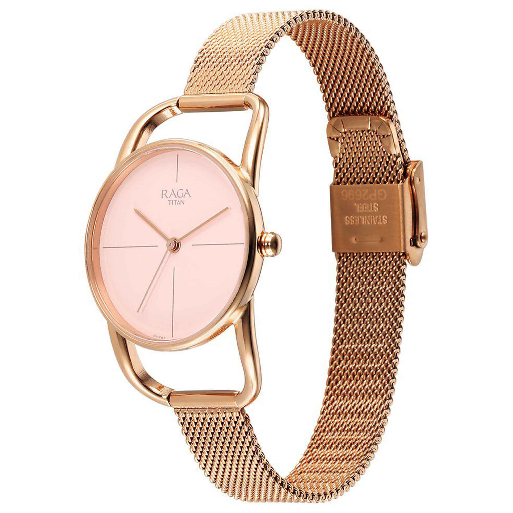 Titan Raga Chic Quartz Analogue Pink Dial Metal Strap Watch for Women