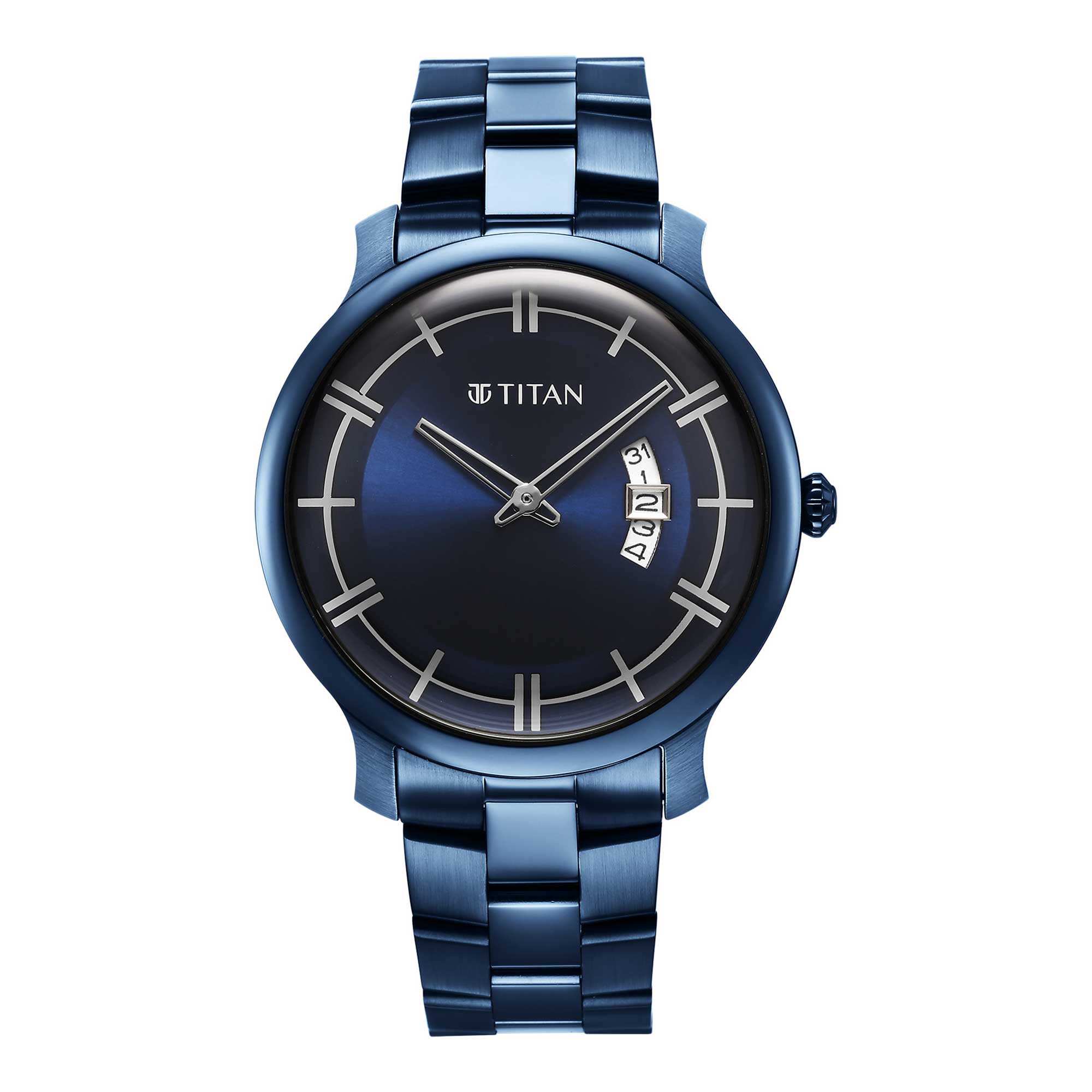 Titan Classic Distincta Blue Dial Analogue with Date Stainless Steel Strap watch for Men