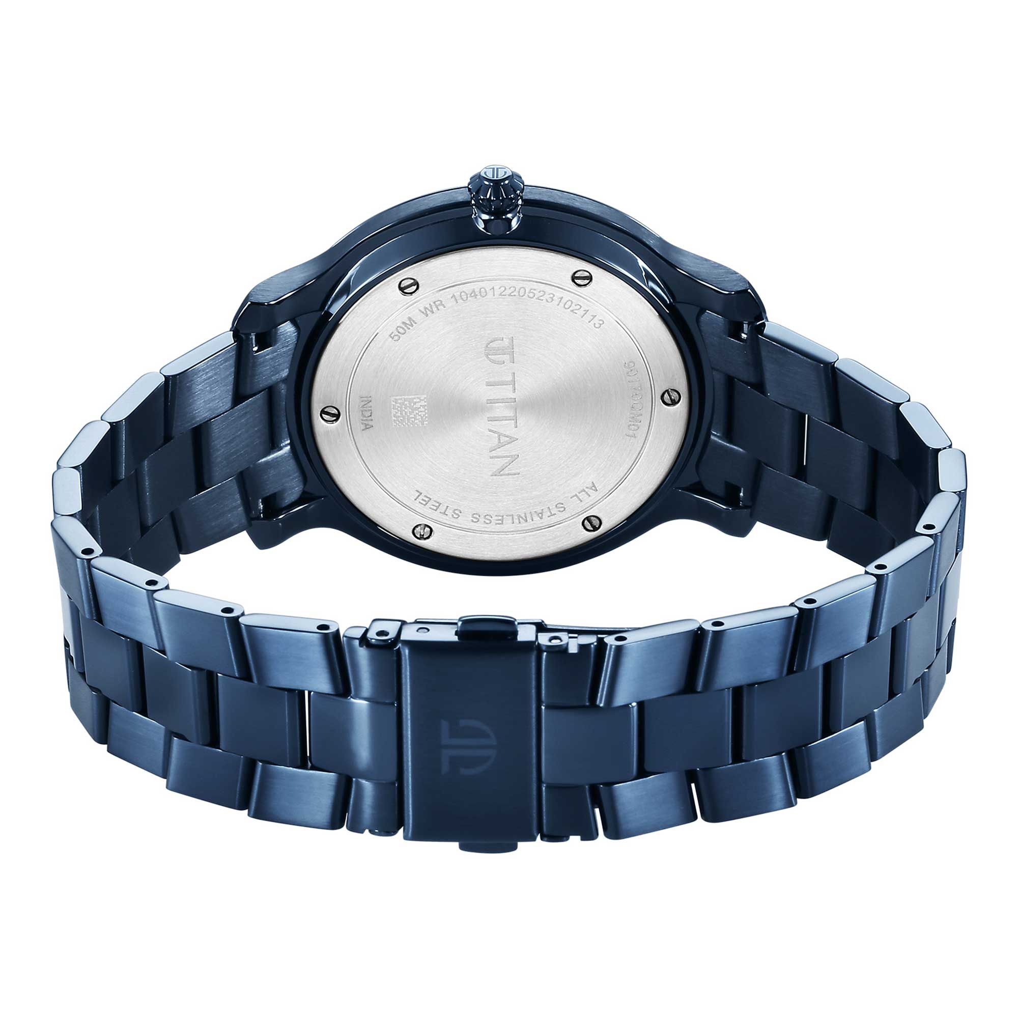 Titan Classic Distincta Blue Dial Analogue with Date Stainless Steel Strap watch for Men