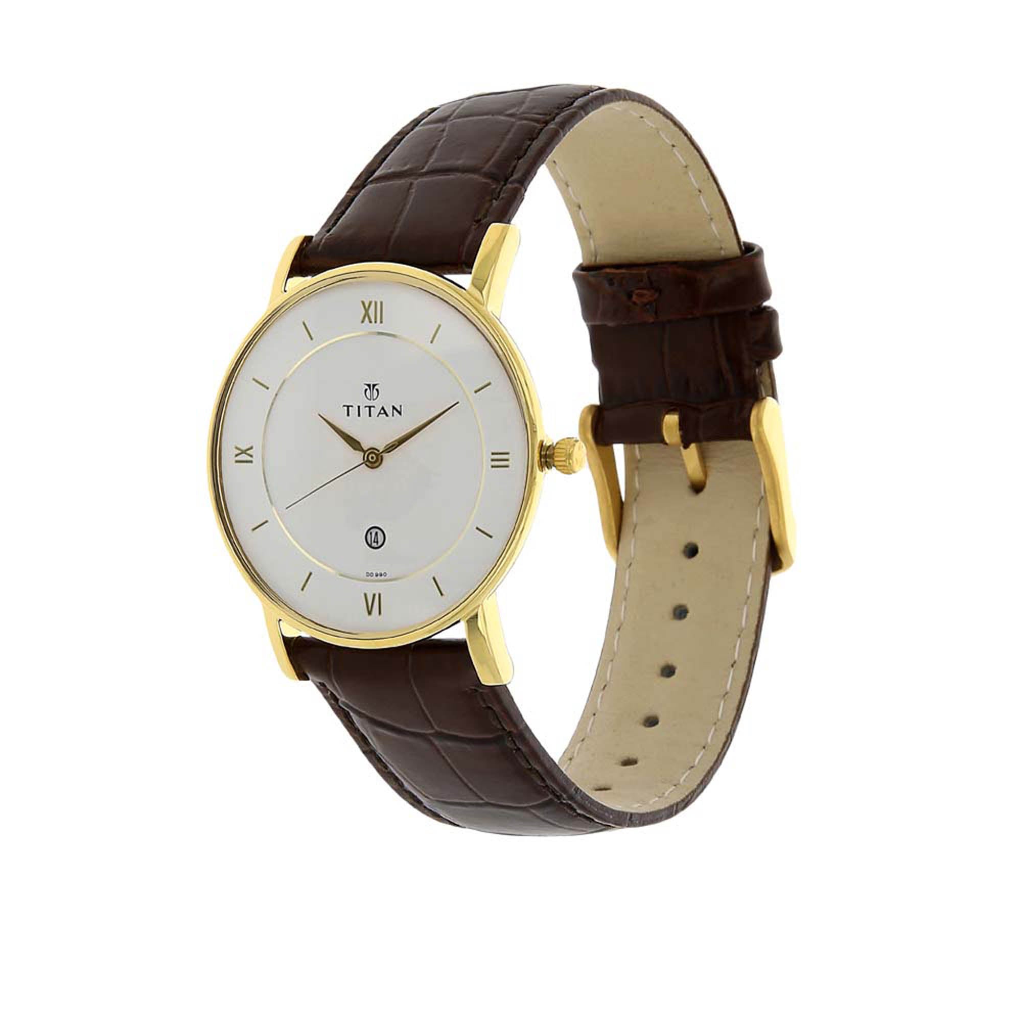 Titan Quartz Analog with Date White Dial Leather Strap Watch for Men