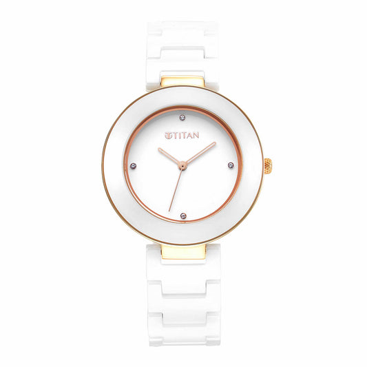 Titan Purple Ceramics White Dial Analog Ceramic Strap watch for Women