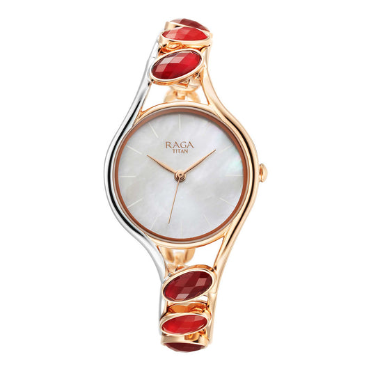 Titan Raga New You Quartz Analog Mother Of Pearl Dial Metal Strap Watch for Women