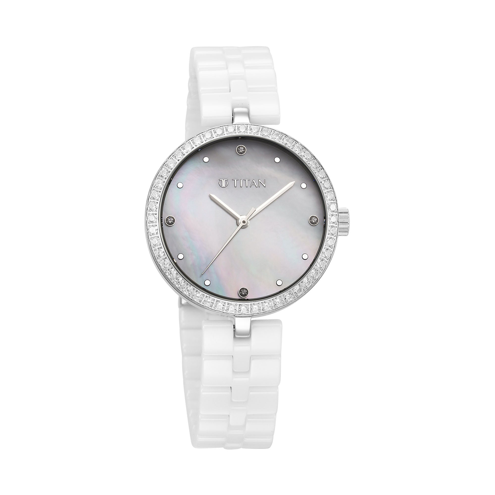 Titan Purple Ceramics Quartz Analogue Mother of Pearl Dial White Ceramic Strap Watch For Women